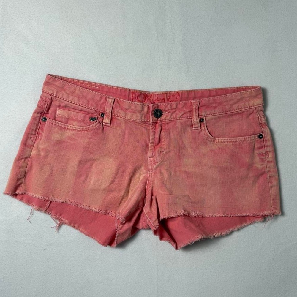 Fox Racing Pink Denim Cut Off Shorts Womens Size 9 Low Rise Frayed Hem Acid Wash